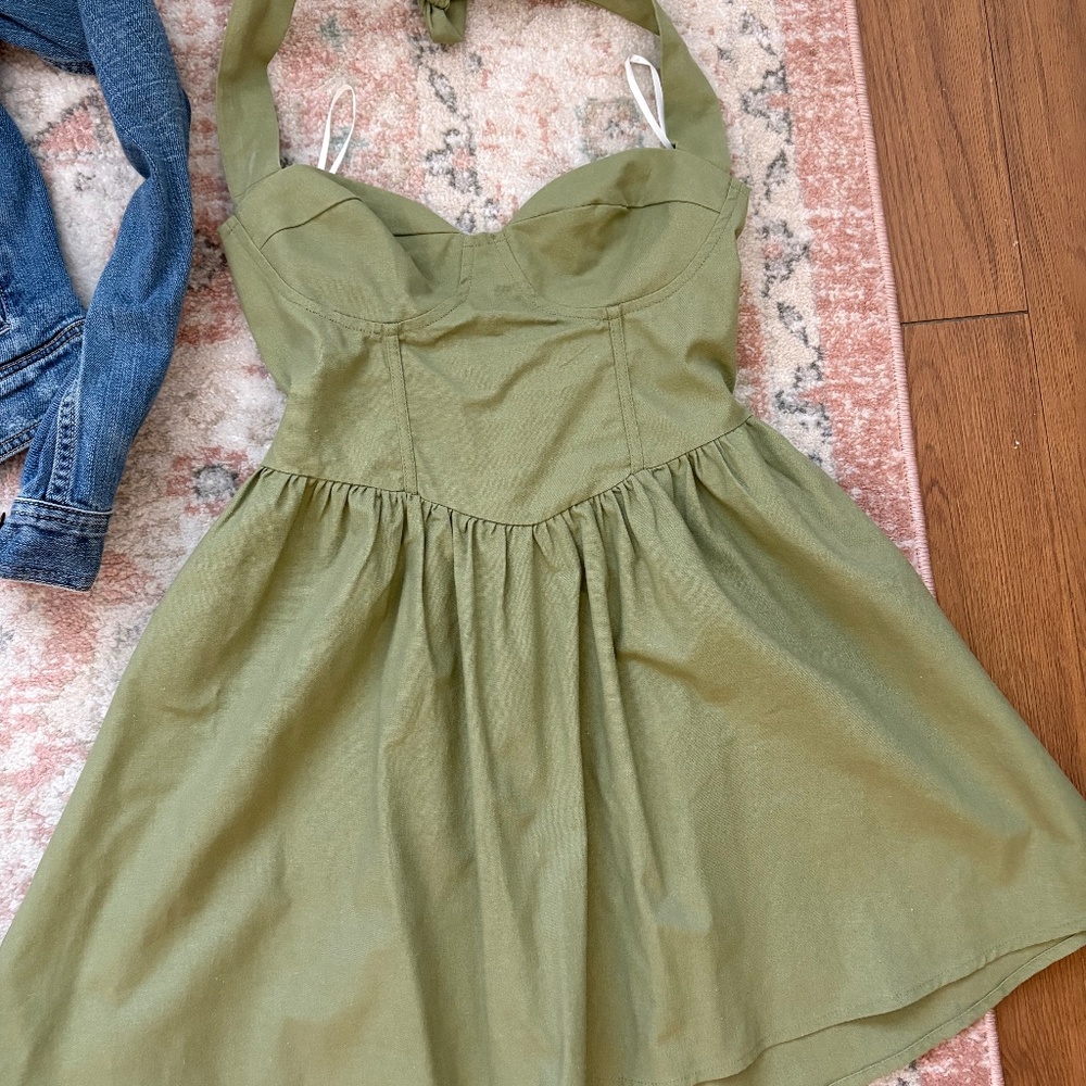 Olive Green Mini Halter Dress